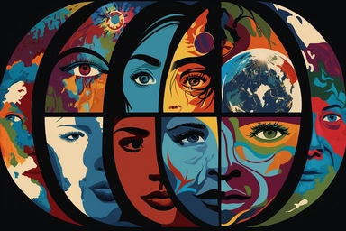 A 2d clipart that captures the essence of humanity, showcasing people from all corners of the globe, each with their unique story to tell. The image is a collage of portraits, each person gazing out at the viewer with a mixture of hope, determination, and resilience in their eyes.The background is an abstract representation of the world, a swirling mass of colors and shapes that encompasses the diversity of the subjects. The use of bright, bold hues creates a feeling of energy and vitality, whil