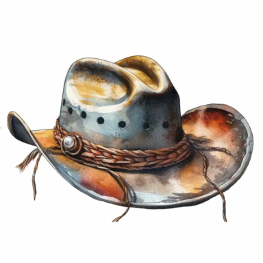 old Western cowboy hat, watercolor, clipart, white background
