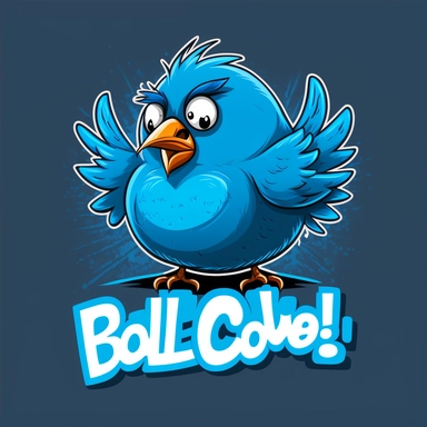 logo that combines the word ‘blue’ with the Twitter bird brand, ’80s low-budget film production company, CorelDRAW clipart CD, LOL