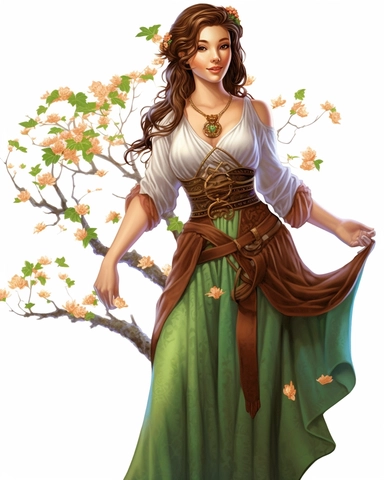 a beautiful elf maiden with brown hair, spring clothes, clipart illustration, crisp clear colors, photorealistic, happy, beautiful,cute, ultra detailed, on white background--no cut off
