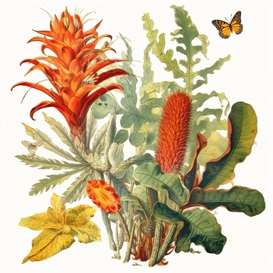 Clipart, vintage, watercolor, illustrations from book Flora Brasiliensis, by Carl Fiedrich von Martius illustration, sec XIX, hand drawn, texture