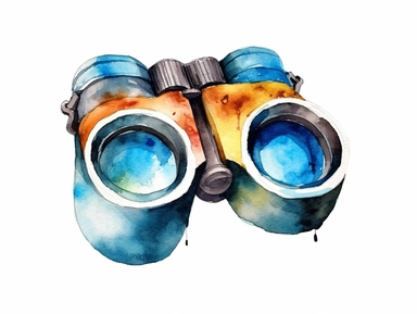 Watercolor clip art on white background, binoculars Clipart, high-resolution image with vibrant and true-to-life colors, isolated