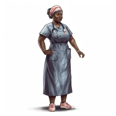 single black overweight woman nurse watercolor clipart. Full body