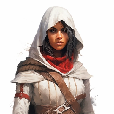 beautiful stunning pretty young woman as assassin creed character, different races,paint art style, clipart, white background, superrealistic, one of a kind