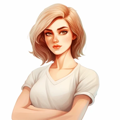 blond short hair, cute, innocent, bodyshot, high qulaity clipart, clipart, woman, early 20, white background, casual