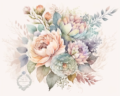 soft colorful pastel colored floral arrangement clipart, soft and subtle, colorful fairy pastel colors watercolor style, fawncore, pastel roses only, dreamy pastel colors, muted pastel colors, plain white background, use of fabric, excellent depth of shading in soft watercolor style, watercolor artwork, plain white background for transparent editing
