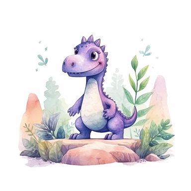 dinosaur cute illustration naive watercolour clean lines clipart