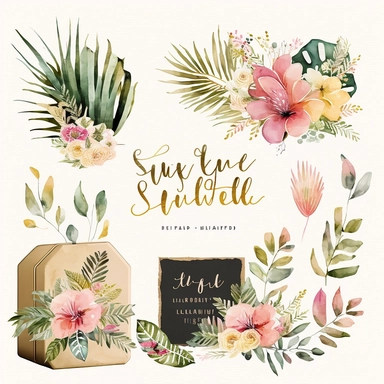 Wild Floral cute feminine Clipart tropical wedding watercolor no background