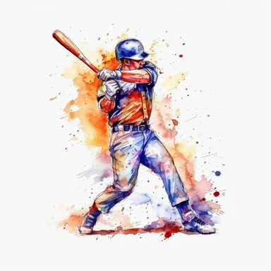 watercolor colorful clipart of a lively baseball game, hd, on white background