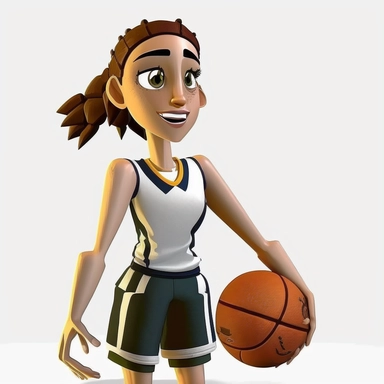 Basketball clipart. Sport graphics, full body young white Girl Basketball player, characters, smiling, full body, 8k polished, clear background, 3d, rendered by pixar
