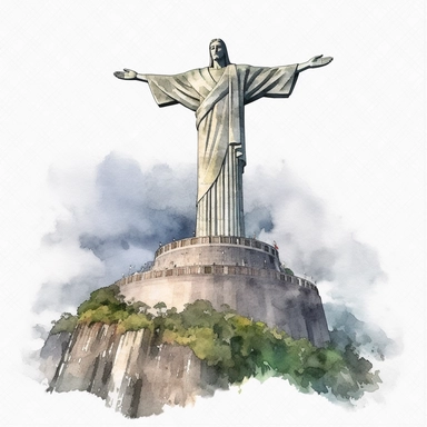 Christ the Redeemer, Rio de Janeiro, Brazil, watercolour clipart, isolated white background, 8k