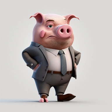Funny Pig wearing suit, full body, clipart