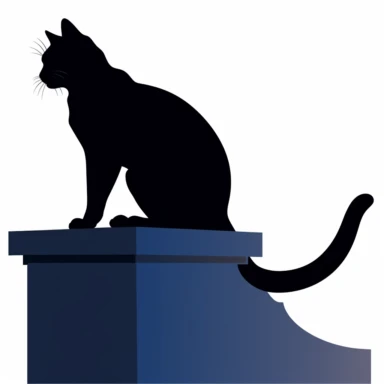 silhoette of a cat sitting on a ledge with tail hanging over the edge clipart