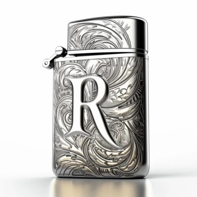 clipart Lighter with engraving of capital letter R , white background