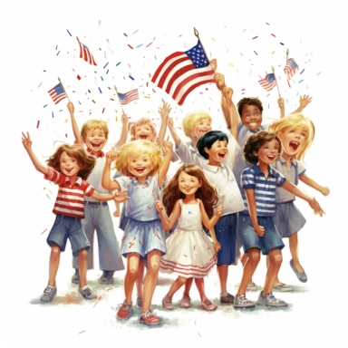 july 4 ,US indepedance day,clipart,white background,children