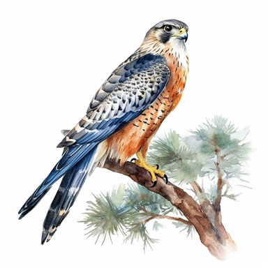 An endearing watercolor Falcon bird clipart of Falcon bird tree and branches 300DPI