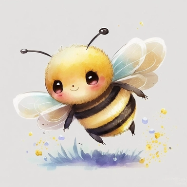 cute bee drawing for clipart, bee is the focal point in a white background, he is flying through the air by himself, nursery watercolor, in the style of watercolor painting, white background, charming anime characters, cute and colorful, depiction of animals, high quality--seed 4107006010