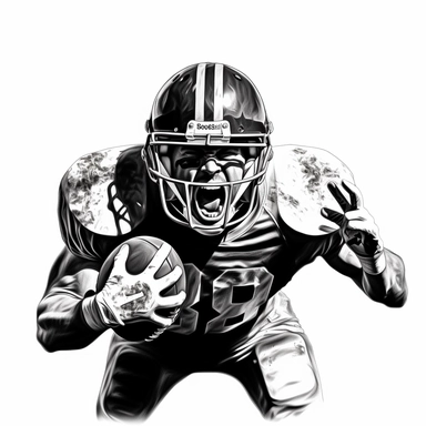 clip art, show full body, american football player screaming, black and white
