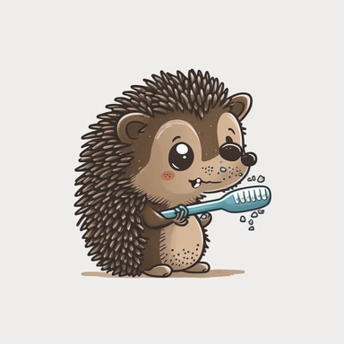 cute hedgehog brushing its teeth clipart solid white background