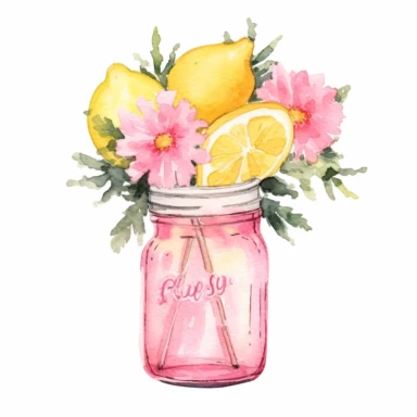 basic watercolor pink lemonade bouquet in minimal hand drawn style, Etsy, textured, clipart, white background