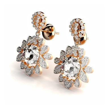 jewellery gold earrings with diamonds digital clipart on white background