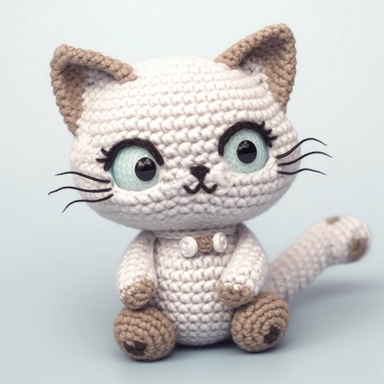 amigurumi clipart of cute little detailed angel cat, white background, in the style of spath tim doyle