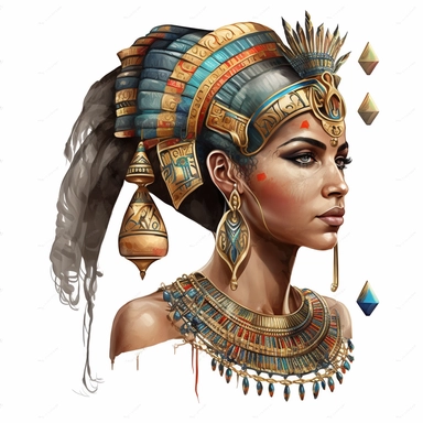Beautiful gorgeous, ancient egypt cleopatra, white background, watercolor, hyperrealism, high detail, separate elements, set, clipart