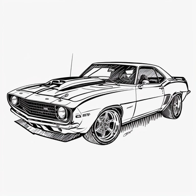 line drawing of 1969 Chevrolet Camaro muscle car clipart