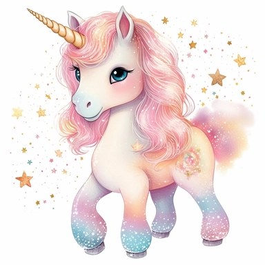 Clipart cute unicorns cute and sweet child oriented isolated objects stars rainbow small wool beautiful different compositions isolated objects on white background imaginative beautiful colors pink bige gold glitter k8