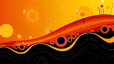 aboriginal australia dreamtime, songlines, simple clipart flat illustration of red yellow and black color gradients with copyspace