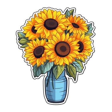 sunflower bouquet clipart sticker cartoon white border die cut flat design