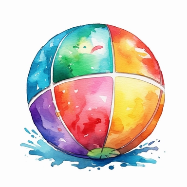 watercolor colorful clipart of a joyful beach ball, hd, on white background
