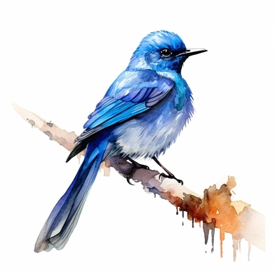 Asian Fairy-bluebird, water color style, clipart, white background