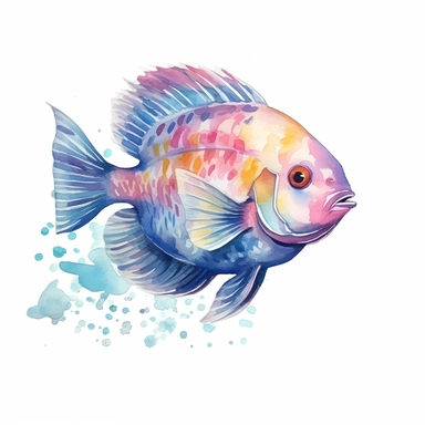 Tropical Fish, pastel colors, white background, watercolor splash, clipart, by Jack Hughes