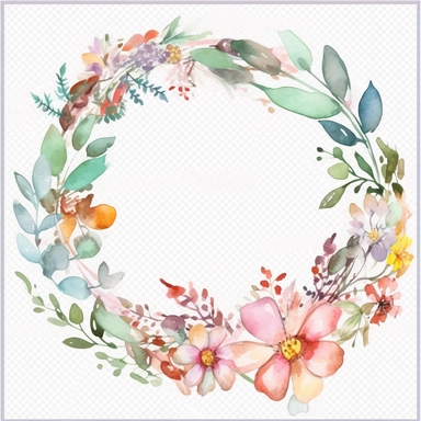 Springwood circle flower Christmas watercolor composition with twigs on a white background. wreath, frame, and border. Greeting card, poster, banner with space for text CUTE STICKER Frealistic cartoon in 32K UHD cute. 15 cm thick outline. Black color. There was no shadow on the ground. 8k with realistic watercolors and detailed illustrations. PNG clipart, transparent white background