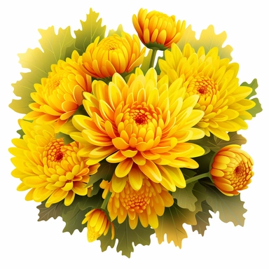 yellow Chrysanthemum, bouquet, vibrant yellow, clipart, high quality, white background