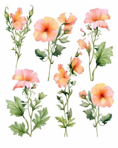 Watercolor flower pink and peach hibiscus floral garden Bouquets PNG Clipart, wedding digital wildflower green leaves herbs Lisima