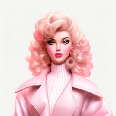 Beautiful pretty barbie doll 80's style, paint art style, detail, clipart, white background, superrealistic, one of a kind