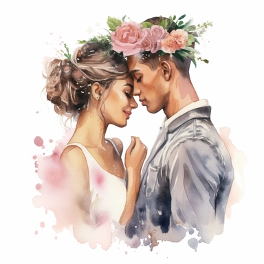 foue wedding watercolor clipart with multiracian couple