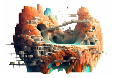 a close up of a infinite loop open pit mine on a white background, james gilleard and james jean, escher, trending on artisation, connectedness, scutoid, mit technology review, by Sam Spratt, dan mcpharlin : : ornate, wormholes, tetris, monolithic, stylized stl, clipart icon, simple 4 colors from gray to metalic blue, vector-based, sharp border, plane color and very define, high quality, digital art, 8k resolution, masterpiece, congruent, amazing, incredible, awe-inspiring, mind-blowing, masterf