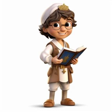 cute 3d cute little boy historian clipart, various ethnicities, medieval historical era, full body, on white background