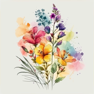 clipart illustration of summer flowers on a solid white background, watercolor style, vivid, vector, minimalist, 4k