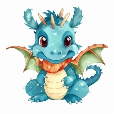 watercolor dragon christmas character clipart on white background, watercolor bright high resolution