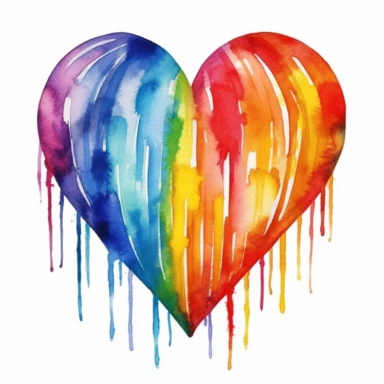 watercolor illustration of a beautiful lgbt heart made of colorful stripes clipart, in the style of realistic watercolor paintings, realistic, detailed, bright colours, white background, clipart, detailed