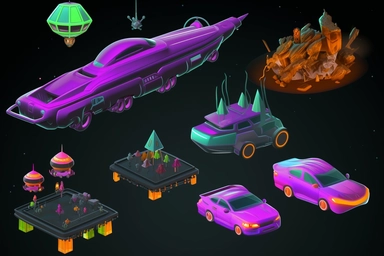 isometric game sprite, clipart, futuristic family flying vehicle concept, gaming asset, sci-fi, fun, creative, cartoon render, hyper-detailed, black background, inspired by one random famous product designer, inspired by one random famous sci-fi movie, inspired by one famous architect, inspired by one random famous artist, inspired by one famous architect