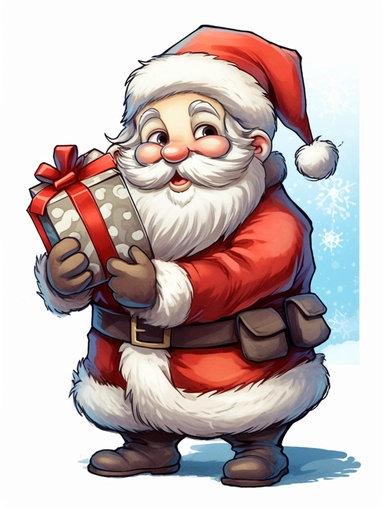 Create a heartwarming clipart of a cute and cuddly Santa Claus, spreading joy and love this holiday season, white background