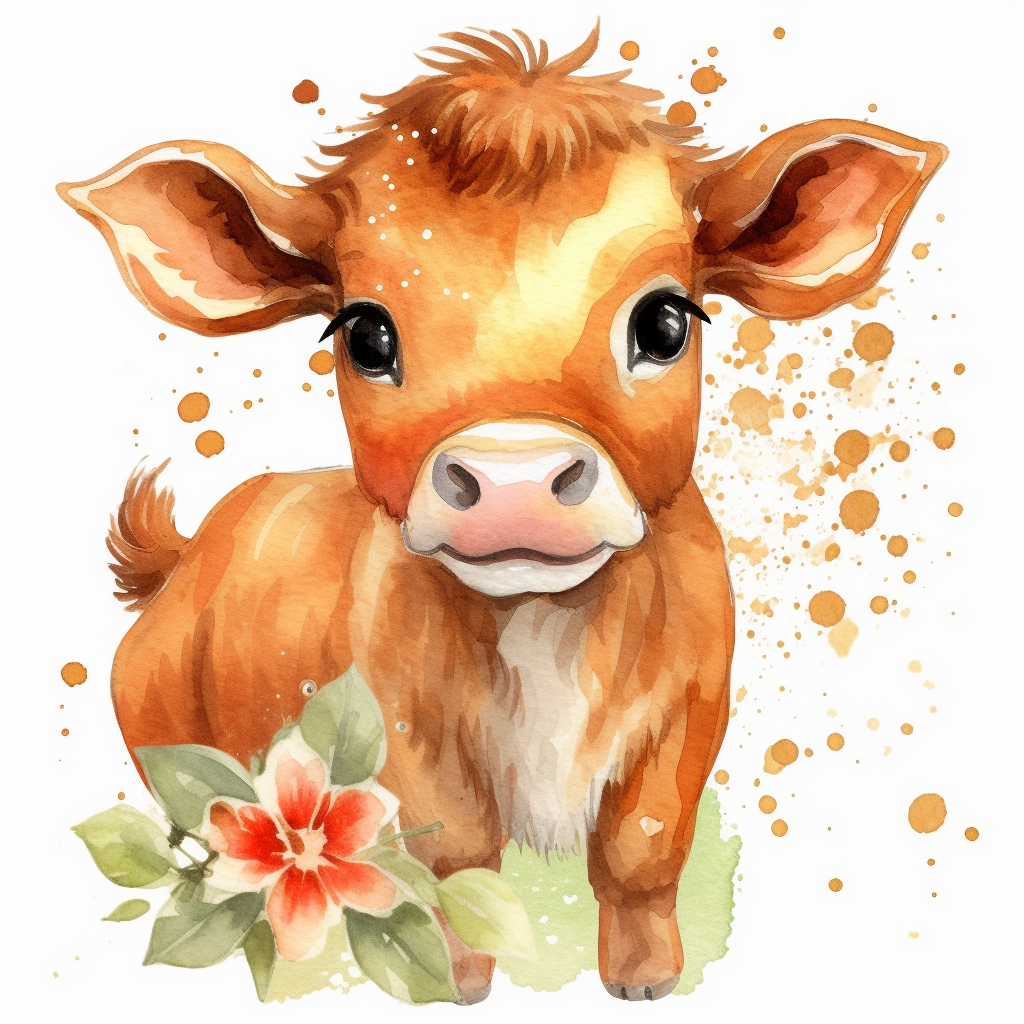 A charming watercolor cow clipart bundle, showcasing an adorable cow ...