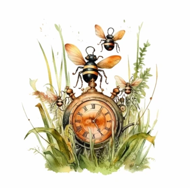 watercolour steampunk vintage grass with insects clipart, hd, isolated on white background, spaced out