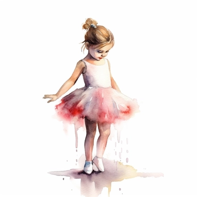 watercolor style, little ballerina girl of 5 years old clipart, isolated on white background, hd