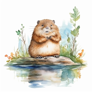 cute beaver clipart watercolor, white backgorund